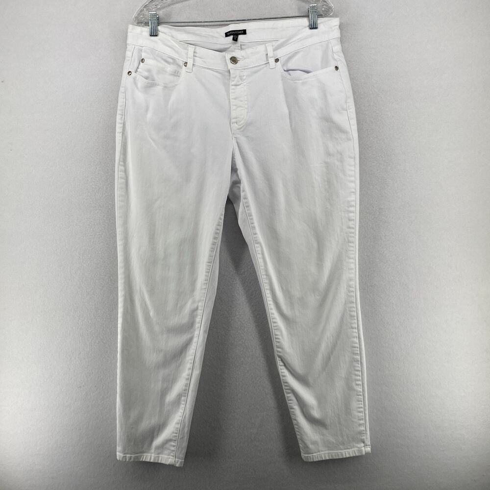 EILEEN FISHER Jeans 14 Organic Cotton Stretch Denim Slim Ankle White USA